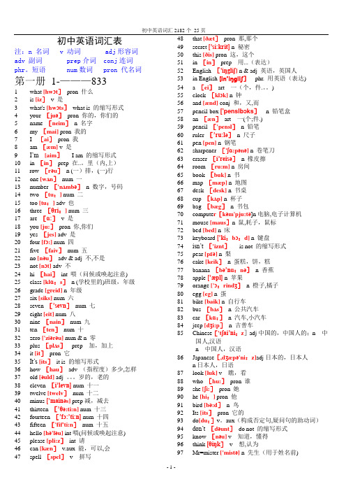 初中英语单词表大全(2182个带音标)