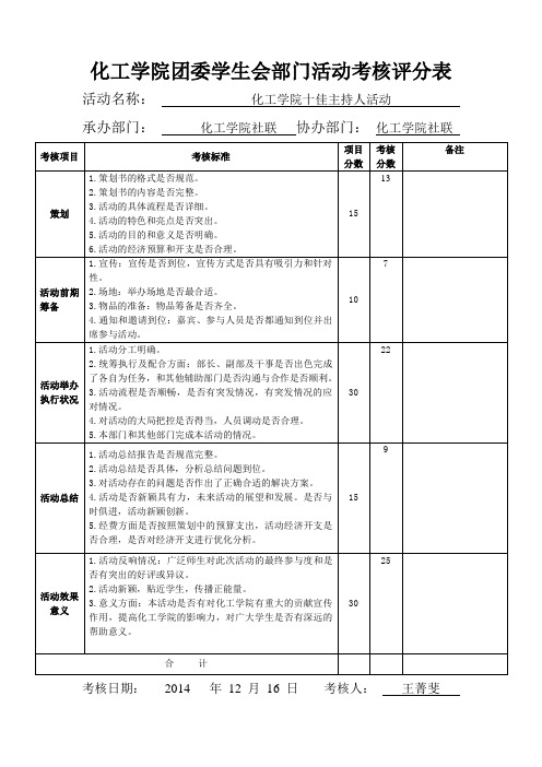 化工学院团委学生会部门活动考核