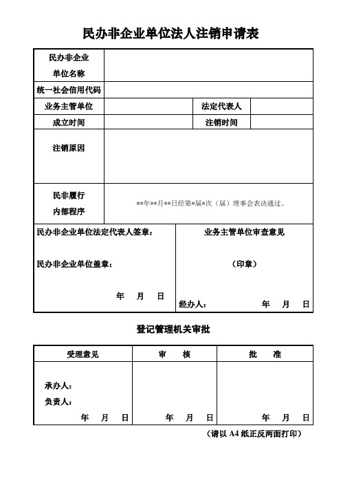 山东省民办非企业单位法人注销申请表