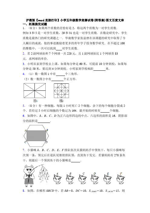 沪教版【word直接打印】小学五年级数学竞赛试卷(附答案)图文百度文库