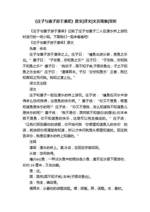 《庄子与惠子游于濠梁》原文译文文言现象赏析