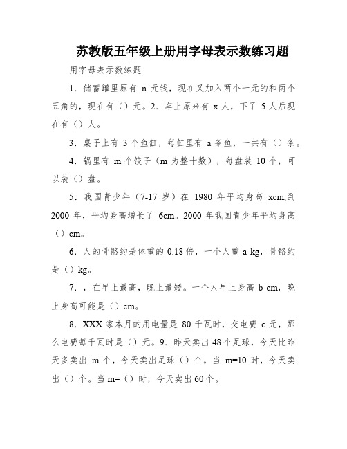 苏教版五年级上册用字母表示数练习题