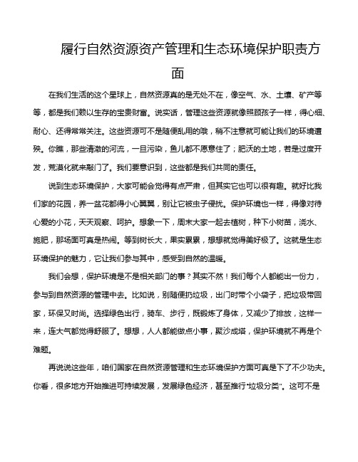 履行自然资源资产管理和生态环境保护职责方面