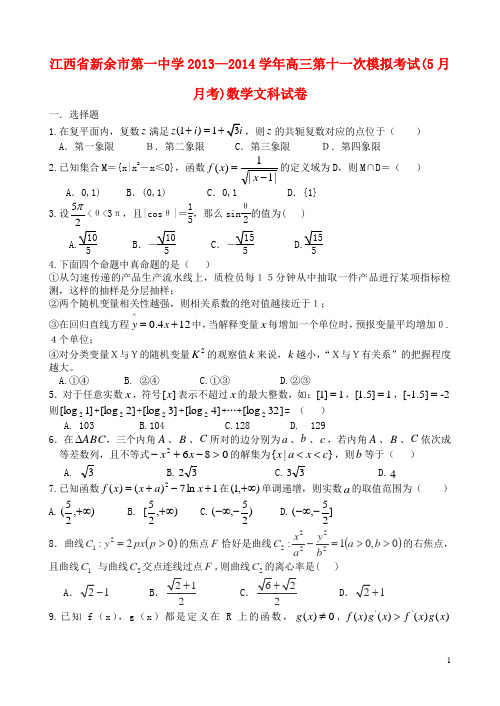 江西省新余市第一中学2014届高三数学5月模拟考试试题 文 新人教A版