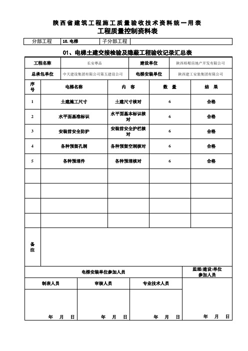 C6.6-13电梯土建交接检验及隐蔽工程验收记录汇总表