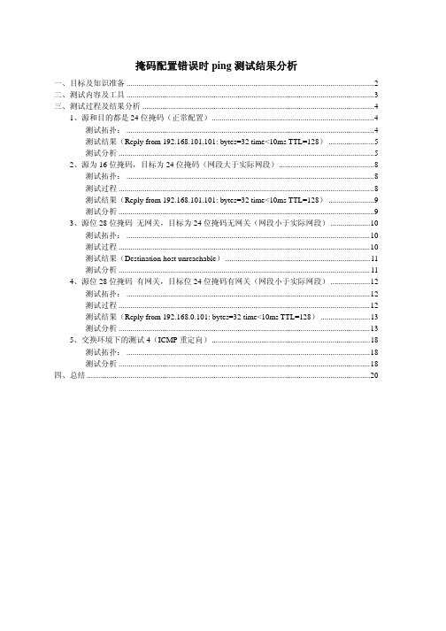 掩码配置错误时ping测试结果分析