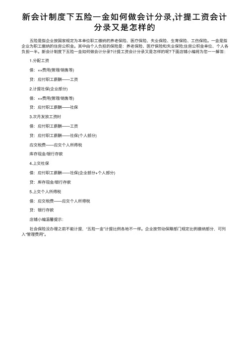 新会计制度下五险一金如何做会计分录,计提工资会计分录又是怎样的