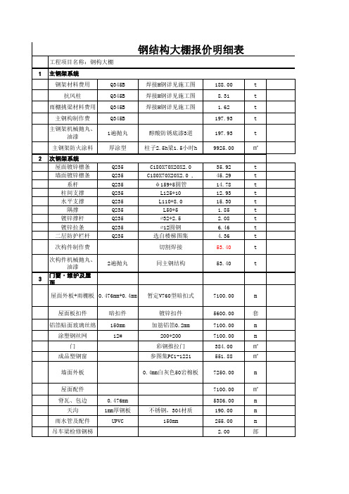 钢结构报价明细模板