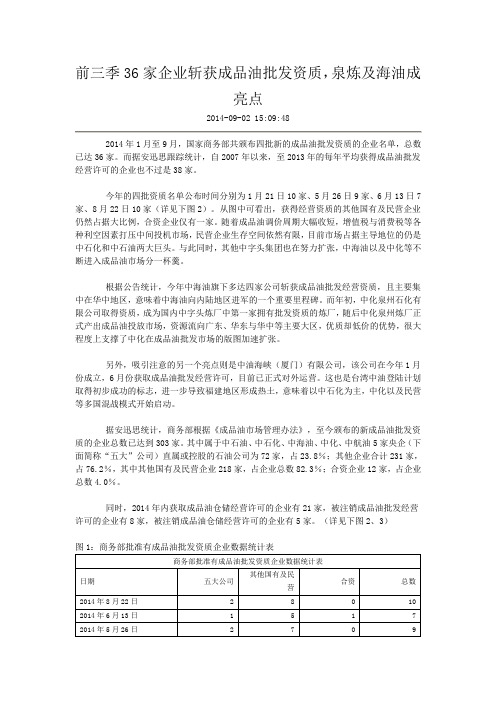 成品油批发资质企业名单2014.09.03