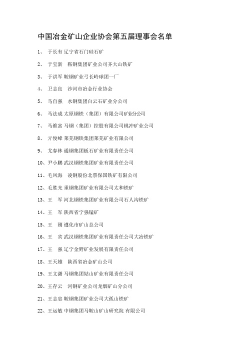 中国冶金矿山企业协会第五届理事会名单