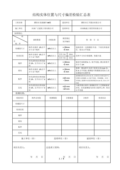 结构实体位置与尺寸偏差检验汇总表GB