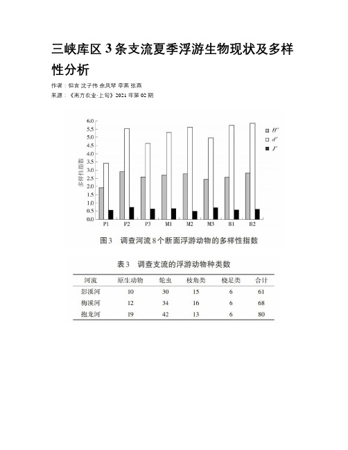 三峡库区3条支流夏季浮游生物现状及多样性分析