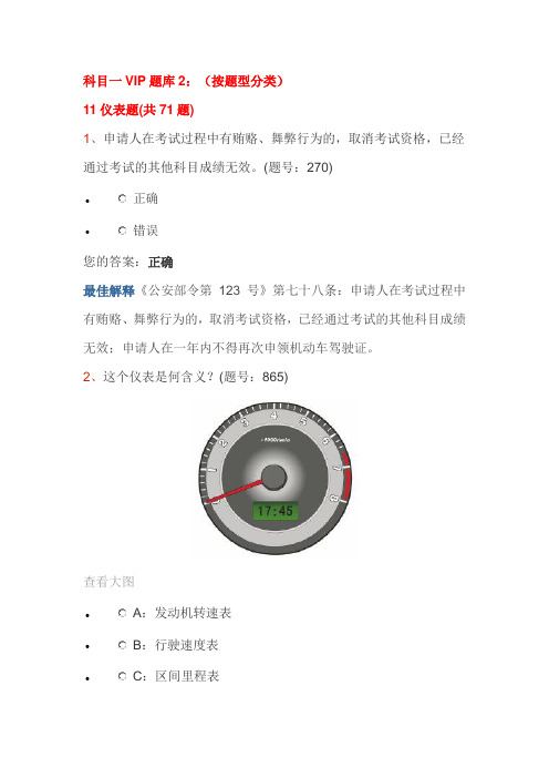 科目一VIP题库11仪表题(共71题)