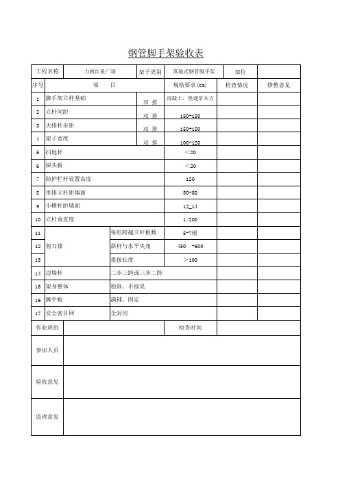 钢管脚手架验收表