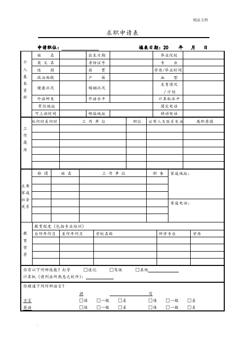 求职申请表范例