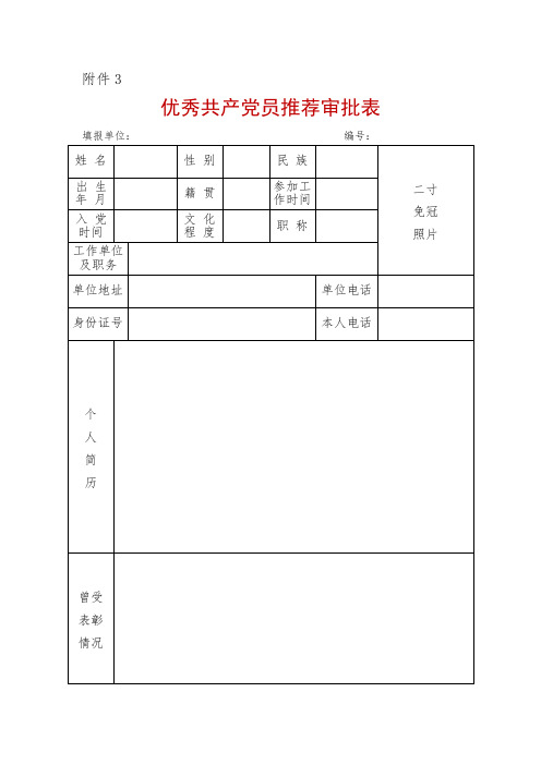 精选优秀共产党员推荐审批表模板