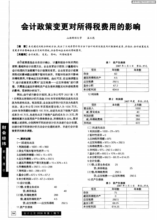 会计政策变更对所得税费用的影响