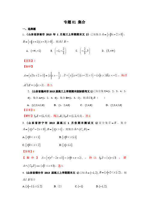 2013高考数学试题分类汇编：专题01 集合(解析版b)