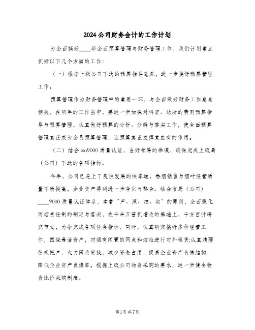 2024公司财务会计的工作计划（三篇）