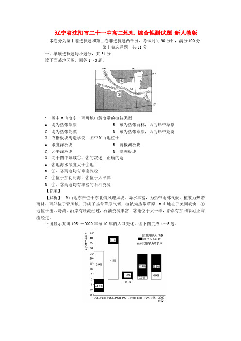 辽宁省沈阳市二十一中高二地理 综合性测模拟押题 新人教版