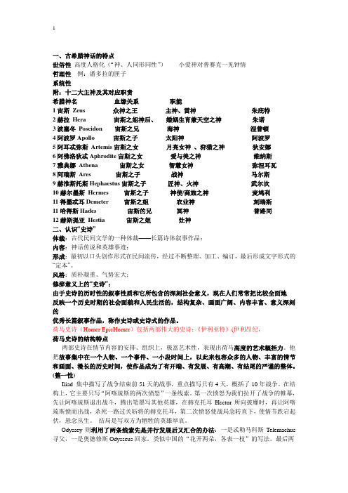 外国文学史的复习要点