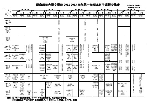 湖南师范大学文学院2012-2013学年第一学期本科生课程安排表1