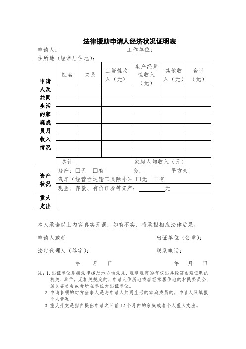 3经济状况证明表