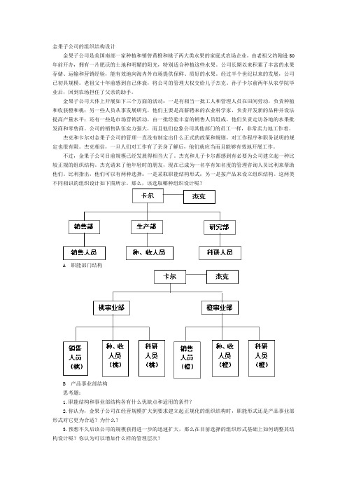 管理学案例：金果子公司的组织结构设计