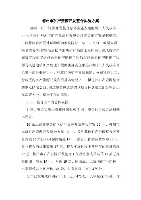 柳州市矿产资源开发整合实施方案.doc