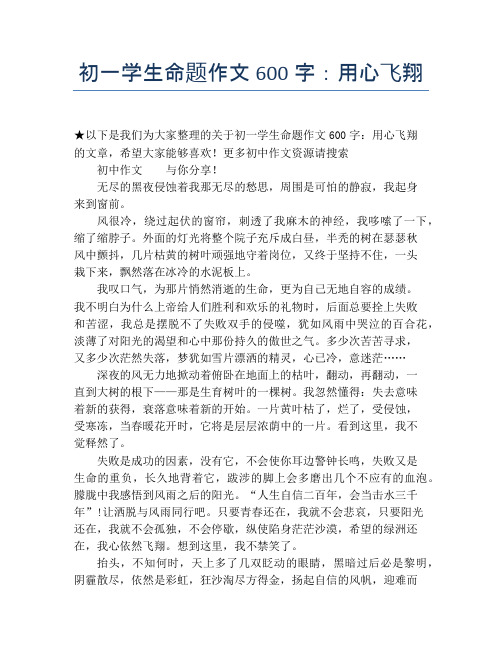 初一学生命题作文600字:用心飞翔