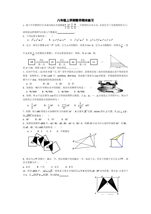 八年级上学期期末练习题