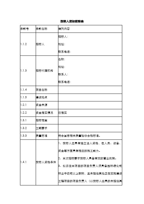 投标人须知前附表(工程类)