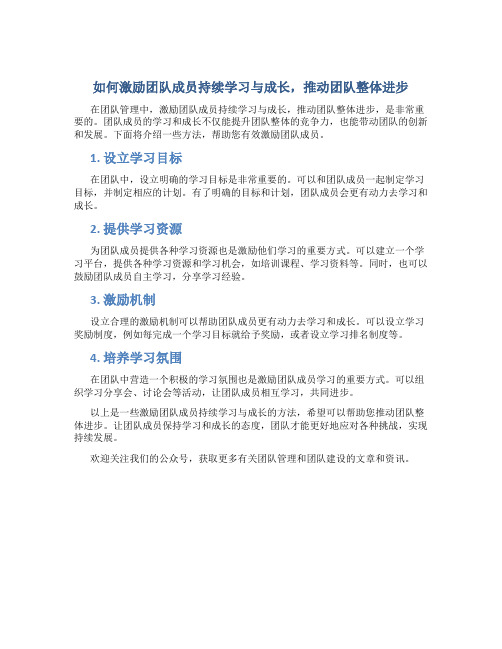 如何激励团队成员持续学习与成长,推动团队整体进步