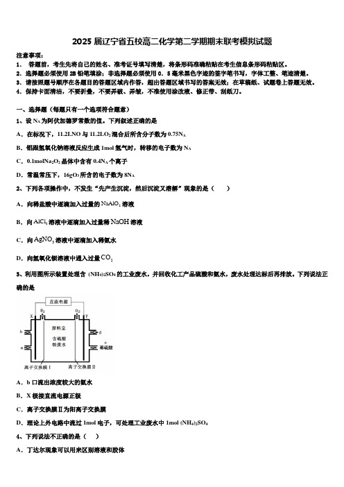 2025届辽宁省五校高二化学第二学期期末联考模拟试题含解析