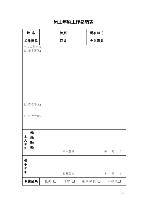 工作总结及评分表格