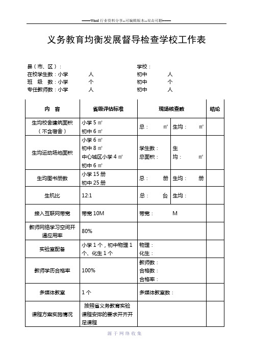 义务教育均衡发展督导检查学校工作表