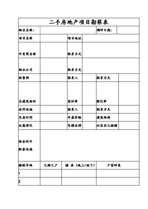 二手房地产项目勘察表