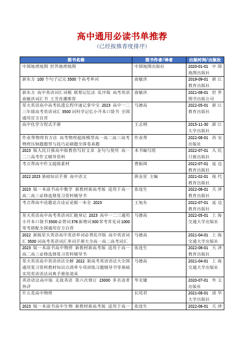 高中通用必读书单推荐[精美打印版本]