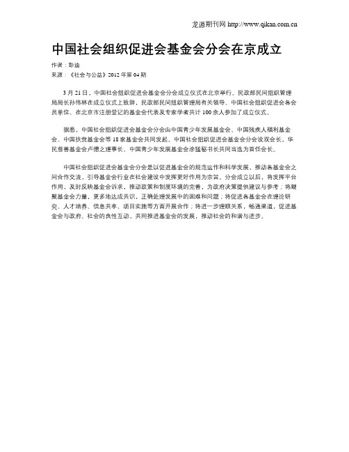 中国社会组织促进会基金会分会在京成立