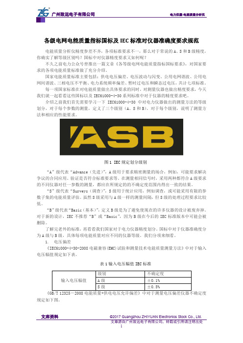 各级电网电能质量指标国标及IEC标准对仪器准确度要求规范