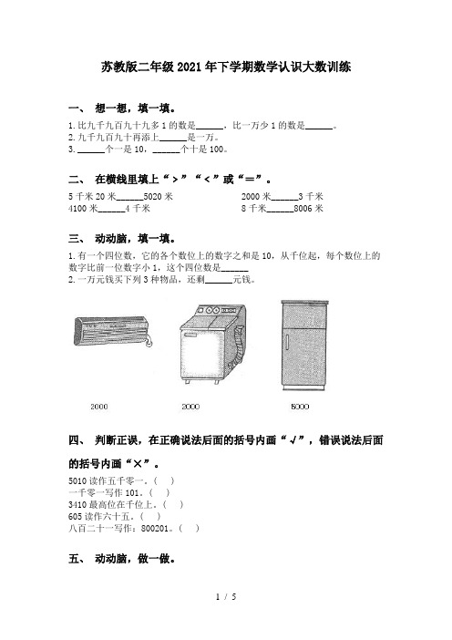 苏教版二年级2021年下学期数学认识大数训练