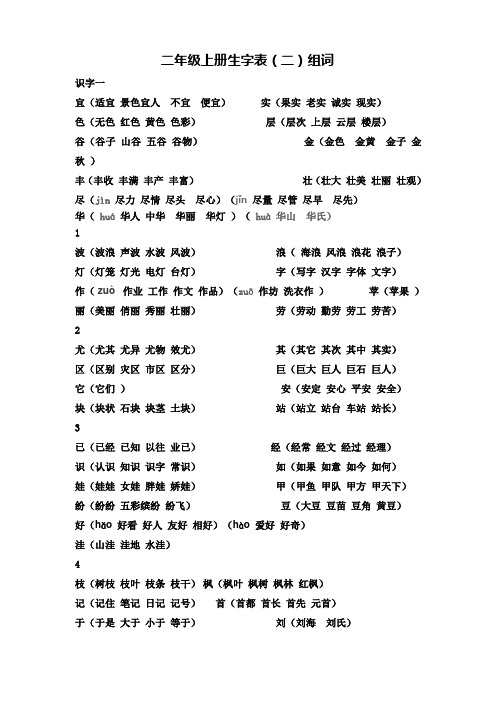 二年级上册生字表(二)组词.doc