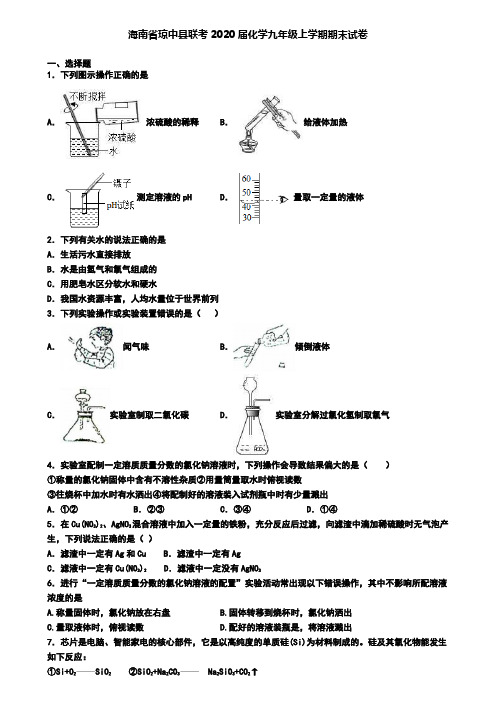 海南省琼中县联考2020届化学九年级上学期期末试卷