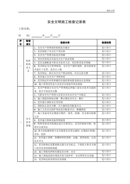 安全生产检查记录表范本