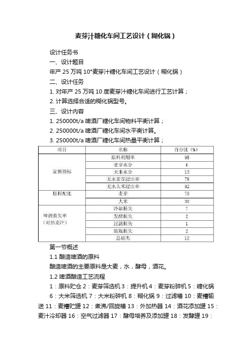 麦芽汁糖化车间工艺设计（糊化锅）