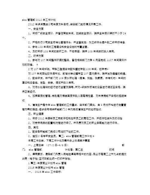 企业EHS管理人员年度工作计划表