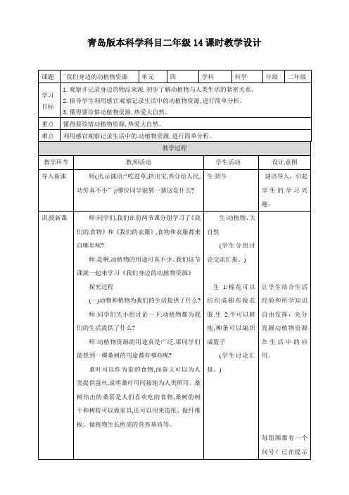 二年级上册科学教学设计-13.我们的衣服 青岛版(六年制)