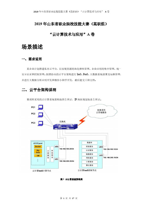 2019年山东省职业院校技能大赛高职组“云计算技术与应用”赛项任务书真题试题