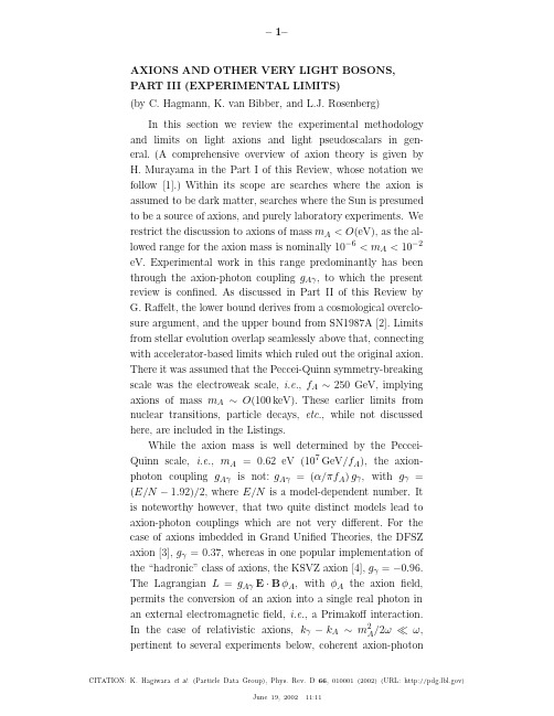 –1– AXIONS AND OTHER VERY LIGHT BOSONS, PART III (EXPERIMENTAL LIMITS)