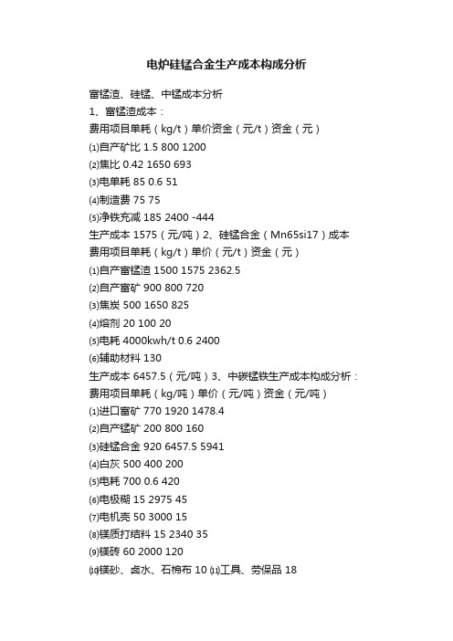 电炉硅锰合金生产成本构成分析